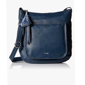 The Sak Navy Blue Pebbled Leather Crossbody Bag with Tassel‎ Charm & Zip Pockets